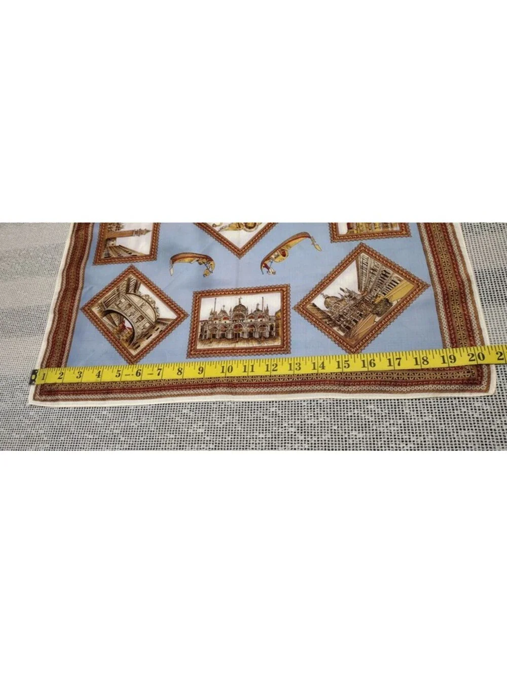 Vintage 50s 60s VENEZIA ITALY Scarf Souvenir Brown Blue Acetate Rayon Sateen